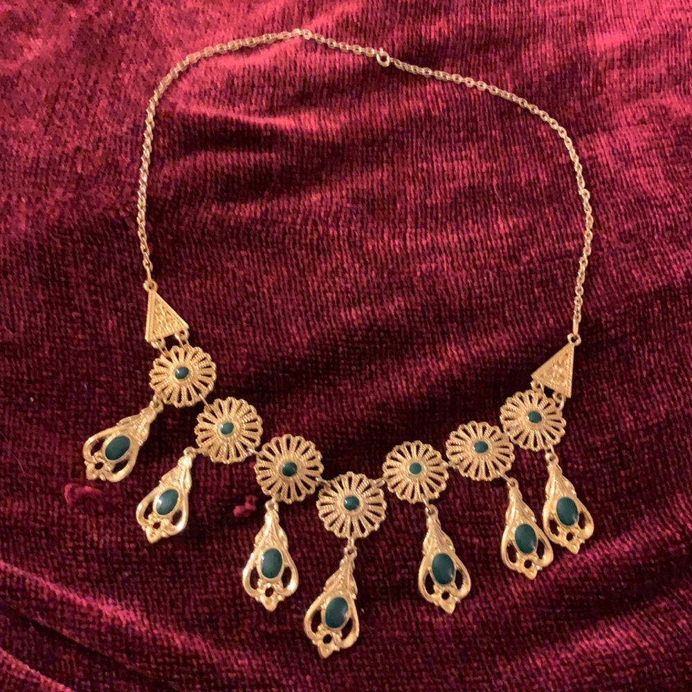 Gold and green stone necklace